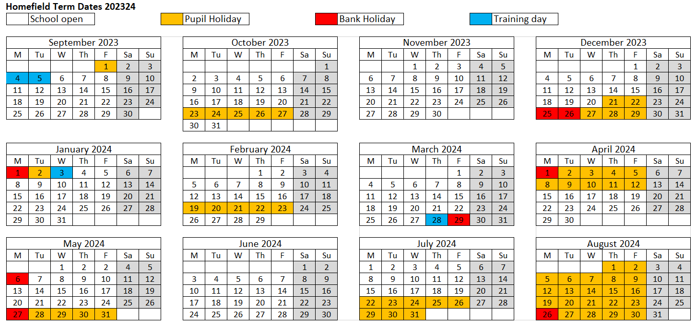 Homefield C of E Primary School - Calendar